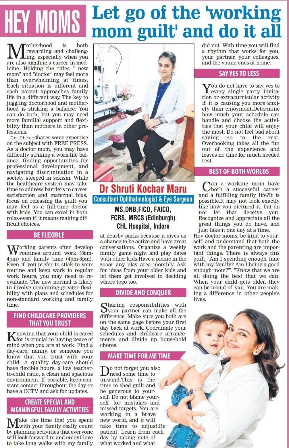 Newspaper article featuring Dr. Shruti Kochar Maru